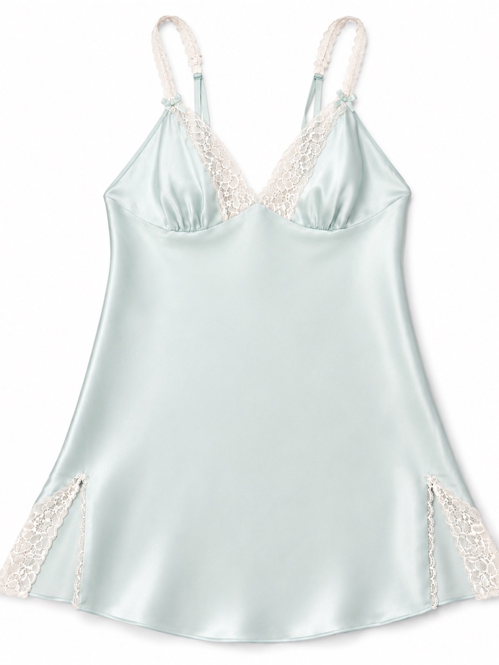 Victoria's Secret Pale Mint Satin Chemise with Cream Lace